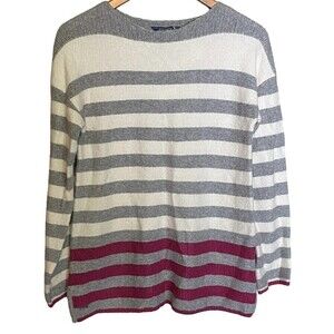 Joules Sweater Size 4 Rowena Boat Neck Jumper Grey Pink Striped Pull On NEW